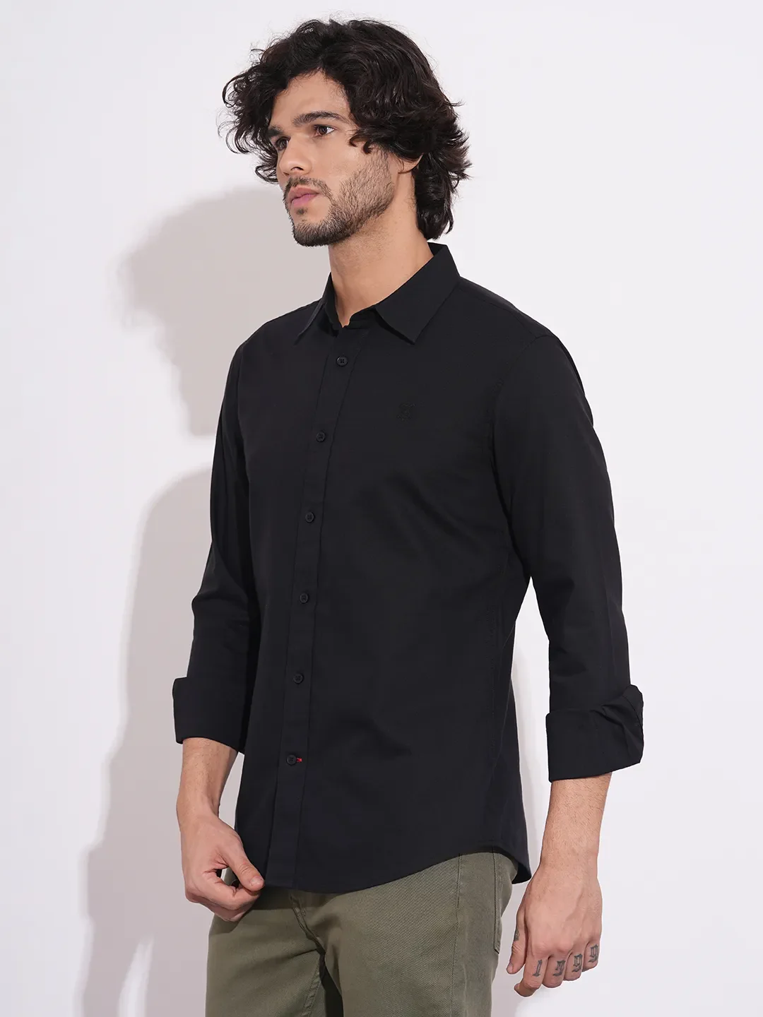 Black Regular Fit Regular Collar Men's Shirt by Being Human Clothing - Image 2