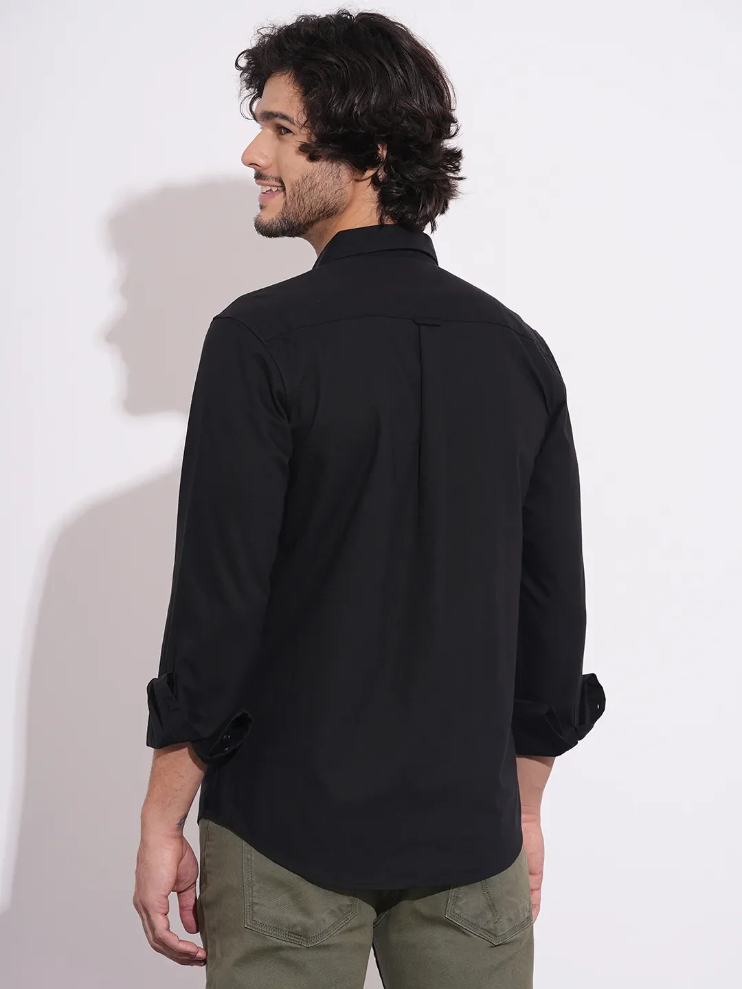 Black Regular Fit Regular Collar Men's Shirt by Being Human Clothing - Image 3