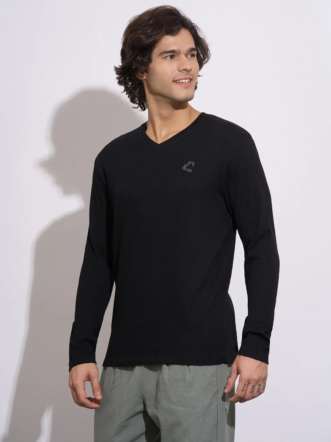 Black Moderno Fit Men's Long Sleeves T-Shirt by Being Human Clothing - Image 2