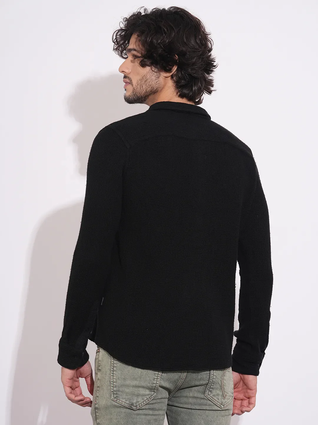 Black Moderno Fit Regular Collar Long Sleeves Cotton Men's Shirt by Being Human Clothing - Image 3