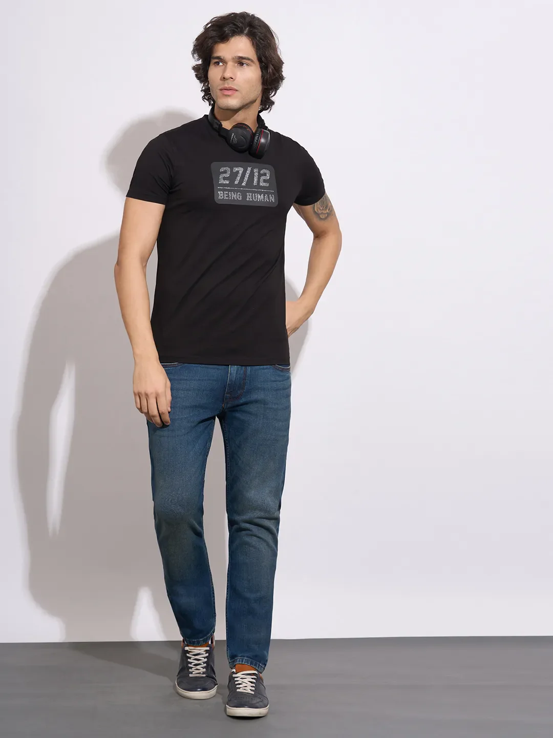 Black Moderno Fit Round Neck Men's T-Shirt by Being Human Clothing - Image 4