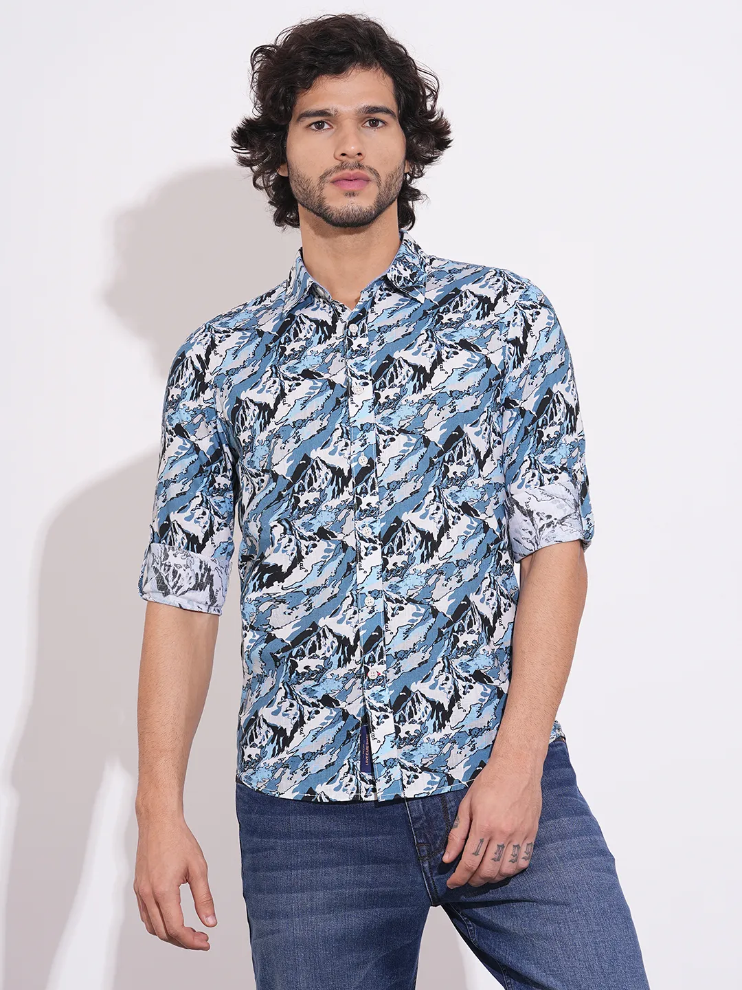 Blue Regular Fit Regular Collar Men's Shirt by Being Human Clothing - Image 2
