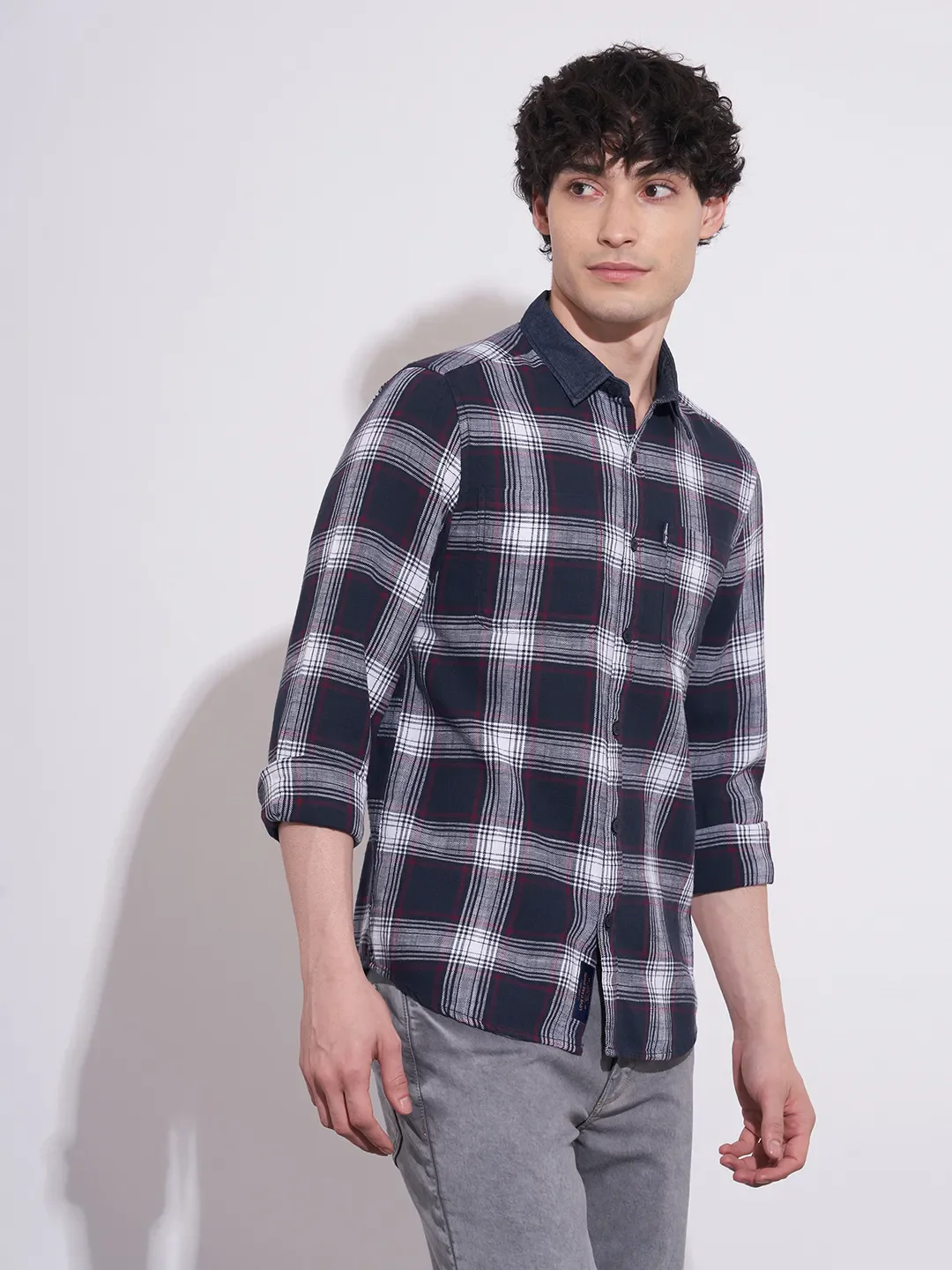 Blue Moderno Fit Regular Collar Long Sleeves Cotton Men's Shirt by Being Human Clothing - Image 2