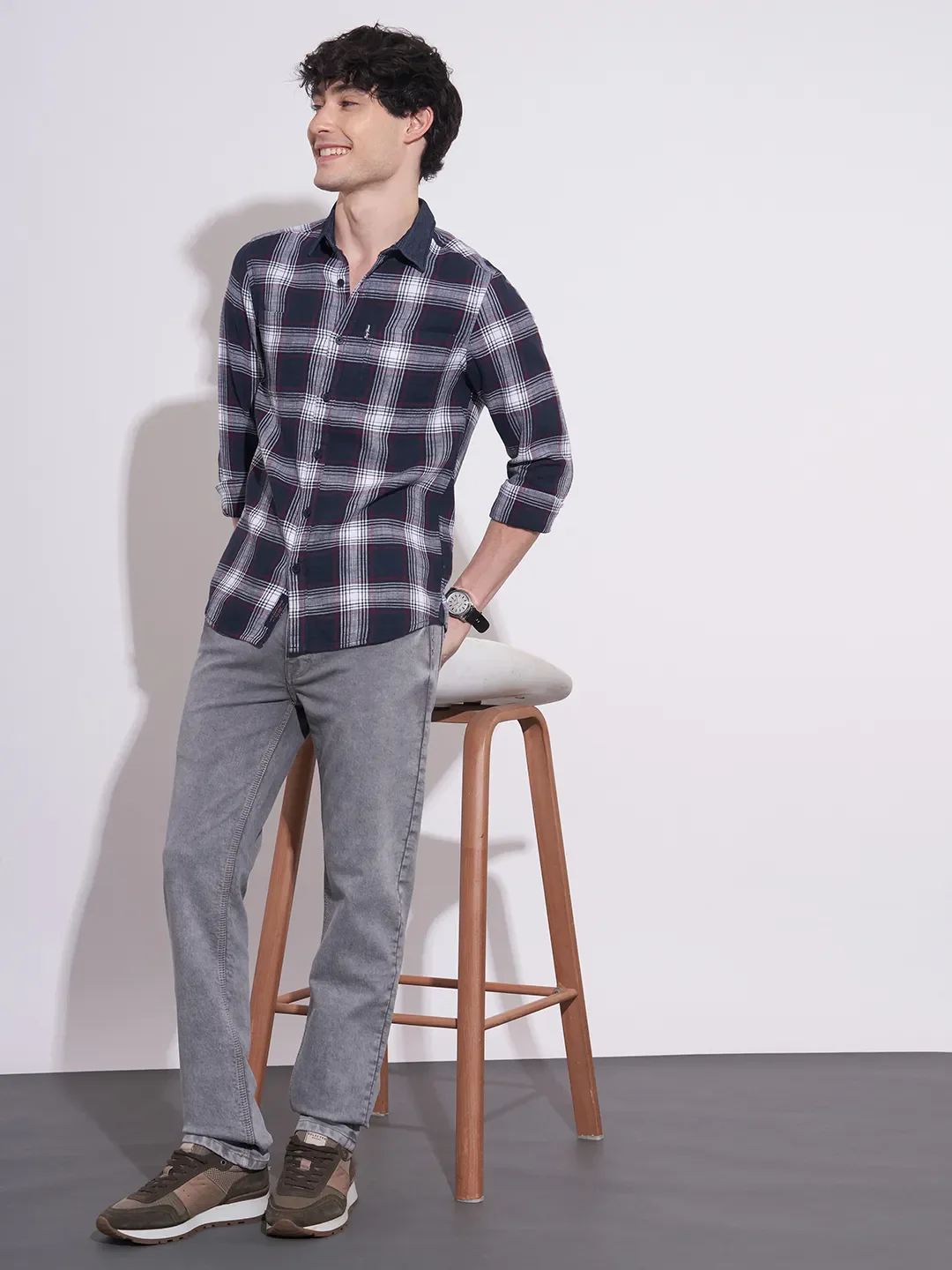 Blue Moderno Fit Regular Collar Long Sleeves Cotton Men's Shirt by Being Human Clothing - Image 4