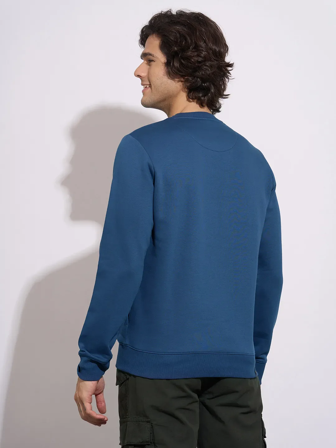 Blue Regular Fit Round Neck Long Sleeves Cotton Blend Men's Sweatshirt by Being Human Clothing - Image 3
