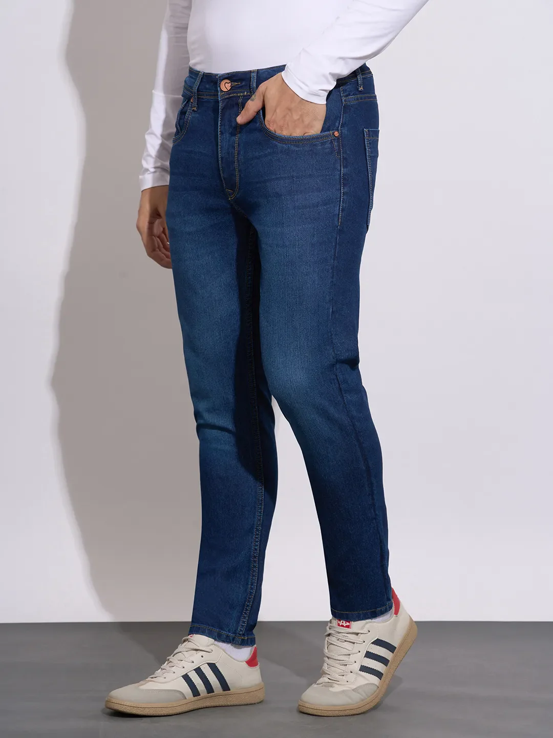 Dark Blue Cropped Fit Denims For Men By Being Human Clothing - Image 2