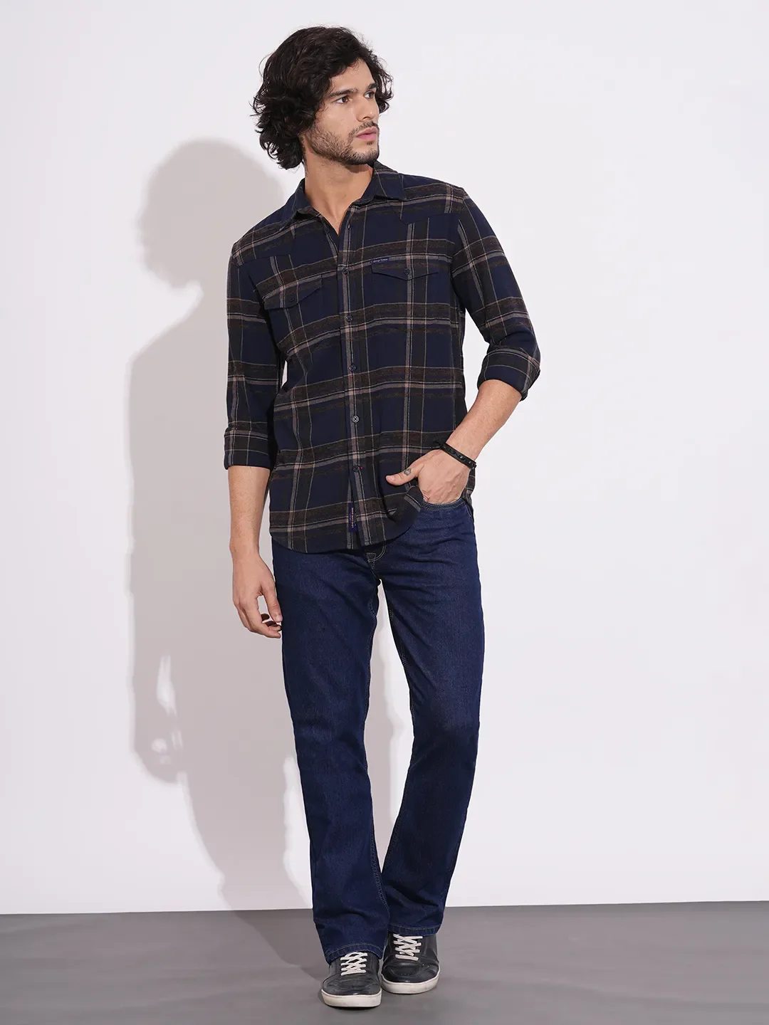 Blue Moderno Fit Regular Collar Men's Shirt by Being Human Clothing - Image 4