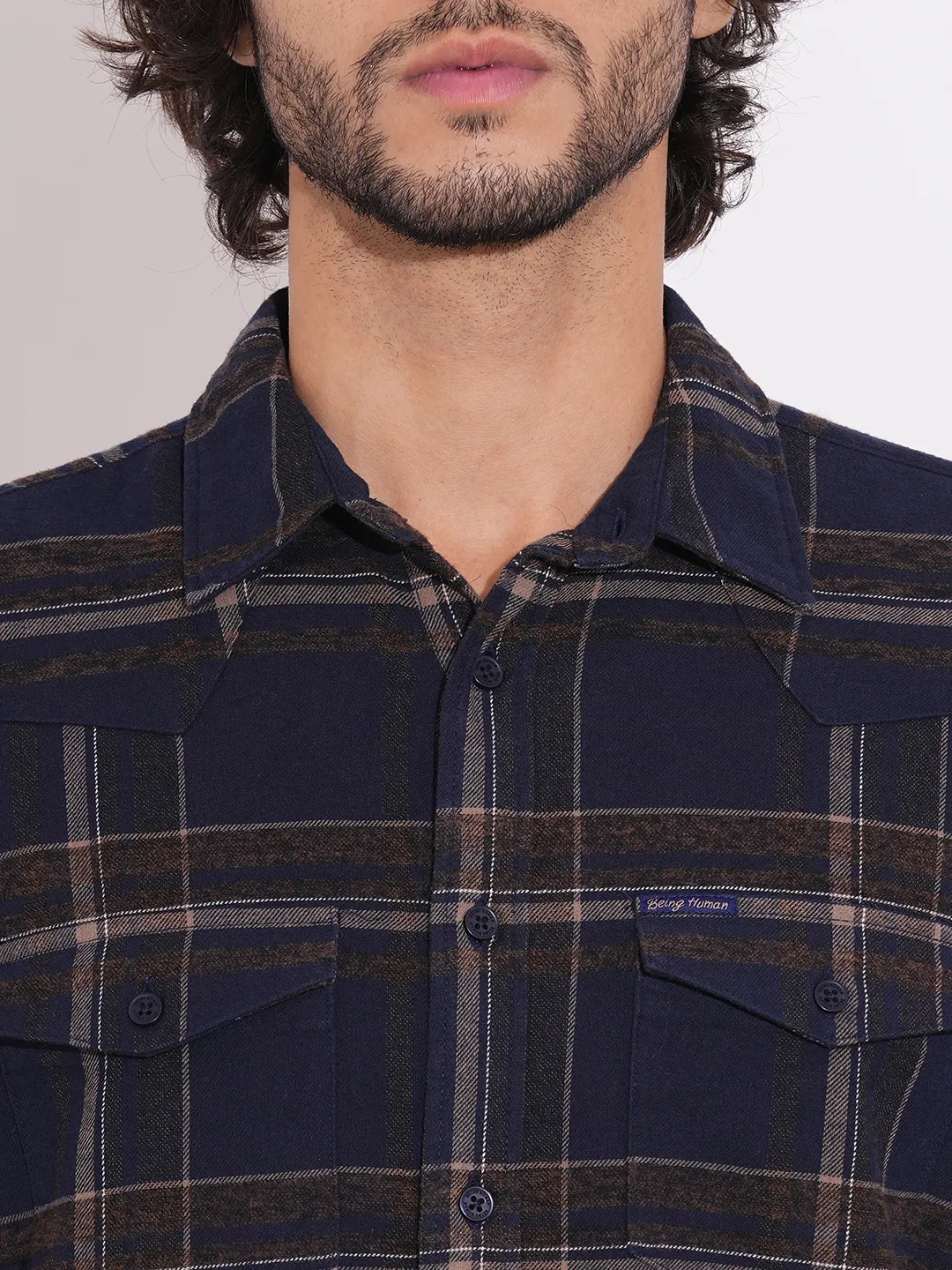 Blue Moderno Fit Regular Collar Men's Shirt by Being Human Clothing - Image 5