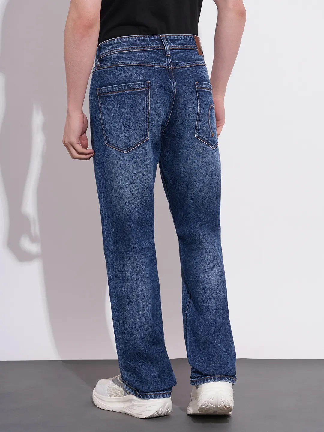 Blue Straight Fit Cotton Blend Men's Denims by Being Human Clothing - Image 3