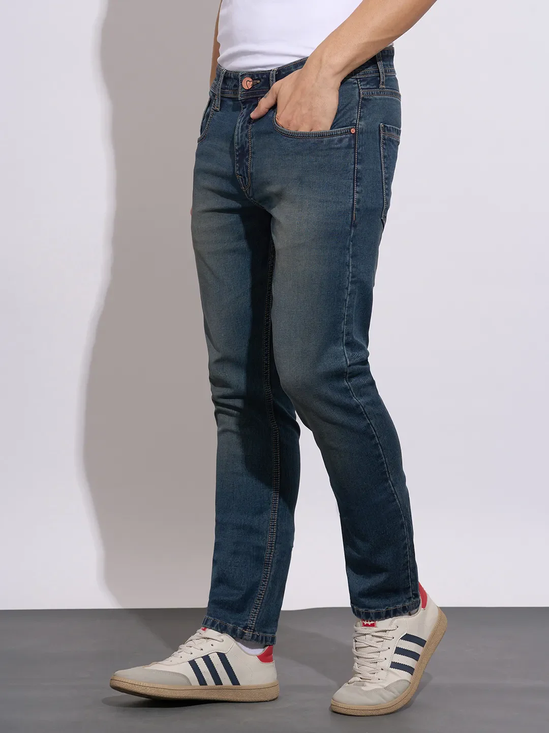 Blue Straight Fit Cotton Blend Men's Denims by Being Human Clothing - Image 2