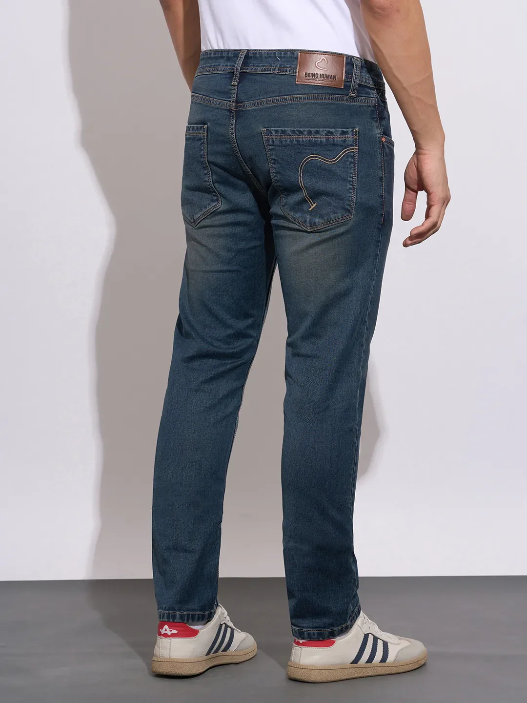 Blue Straight Fit Cotton Blend Men's Denims by Being Human Clothing - Image 3