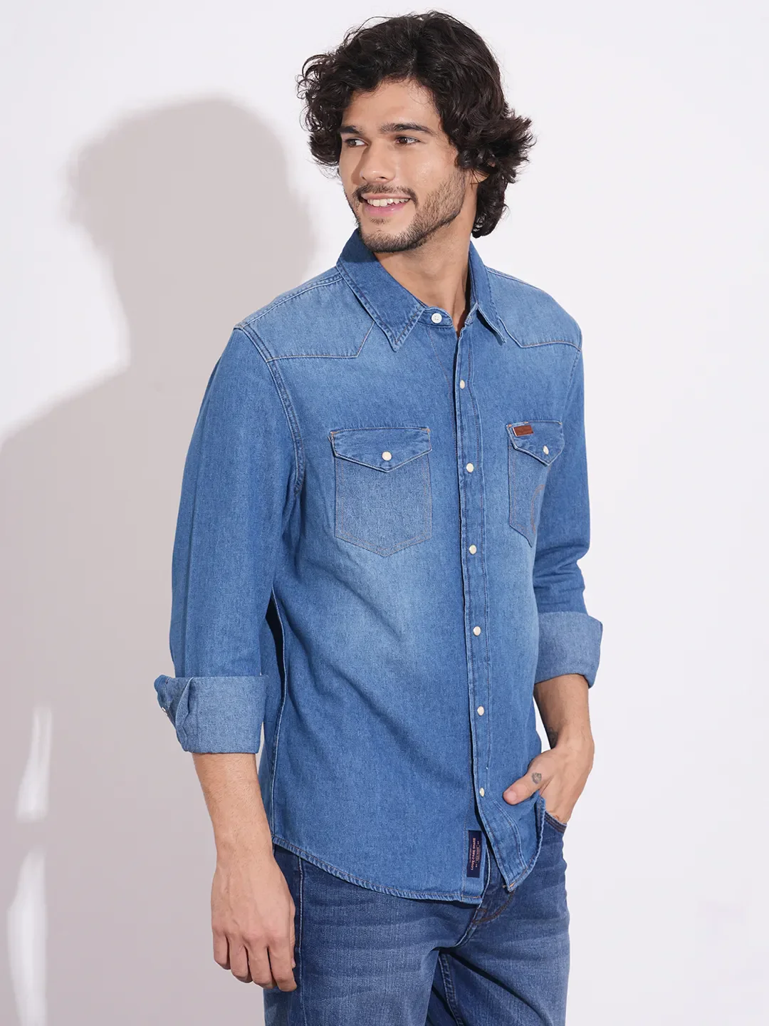 Blue Moderno Fit Regular Collar Men's Shirt by Being Human Clothing - Image 2