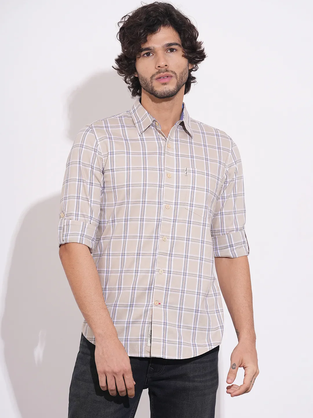 Brown Regular Fit Regular Collar Men's Shirt by Being Human Clothing