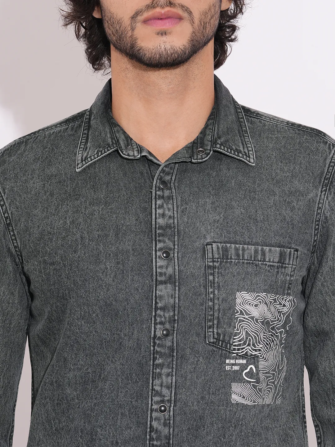 Black Regular Fit Regular Collar Men's Shirt by Being Human Clothing - Image 5