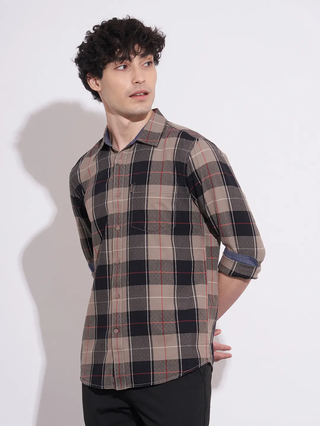 Khaki Regular Fit Regular Collar Men's Shirt by Being Human Clothing - Image 2