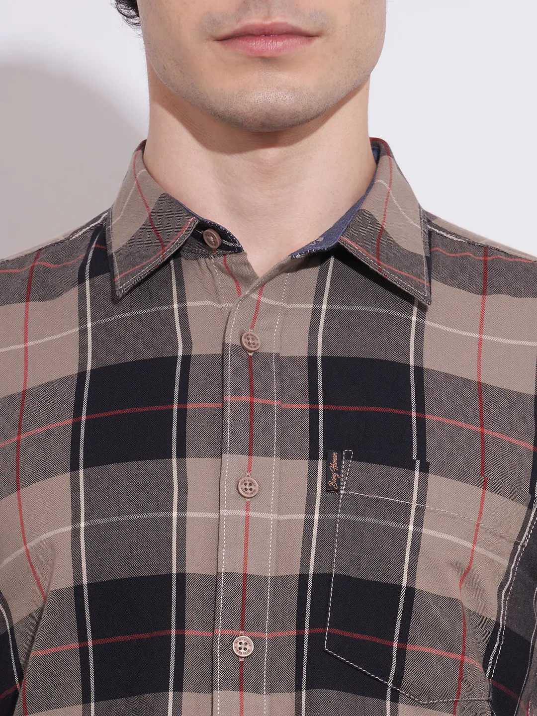 Khaki Regular Fit Regular Collar Men's Shirt by Being Human Clothing - Image 5