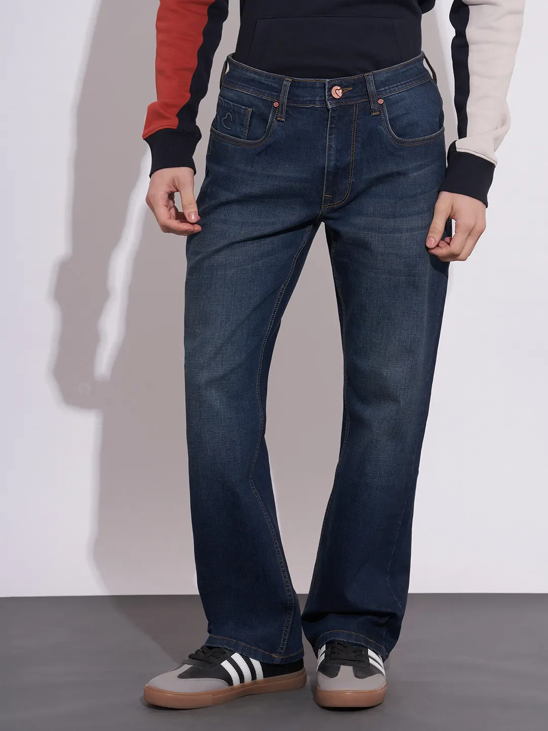 Dark Blue Boot Cut Fit Denims For Men By Being Human Clothing
