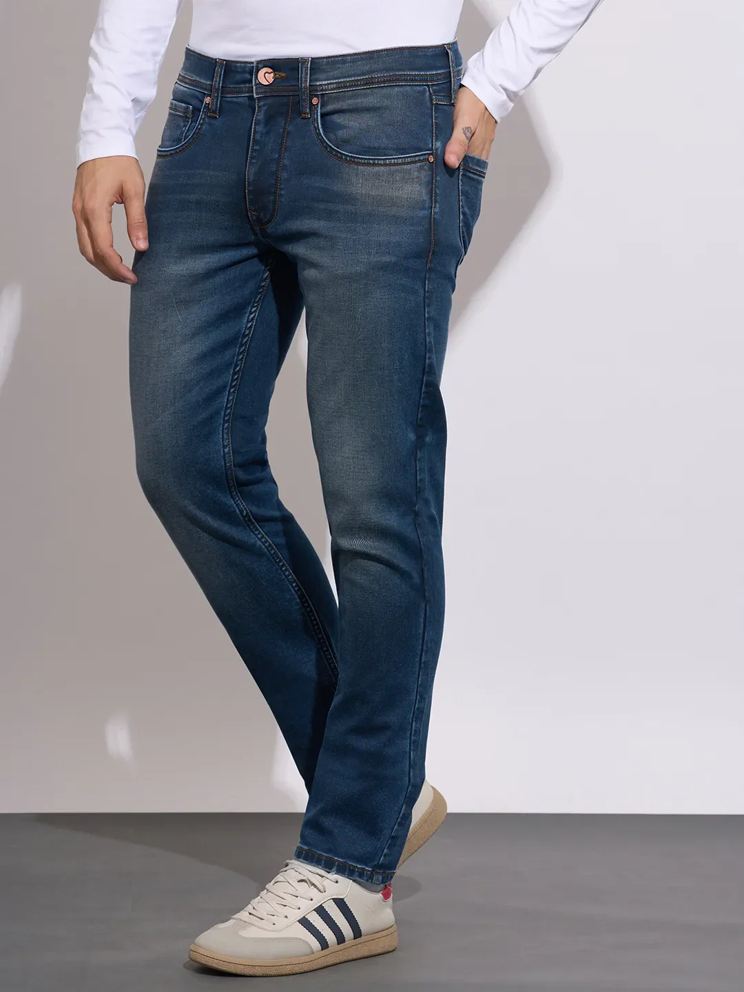 Dark Blue Slim Fit Denims For Men By Being Human Clothing - Image 2