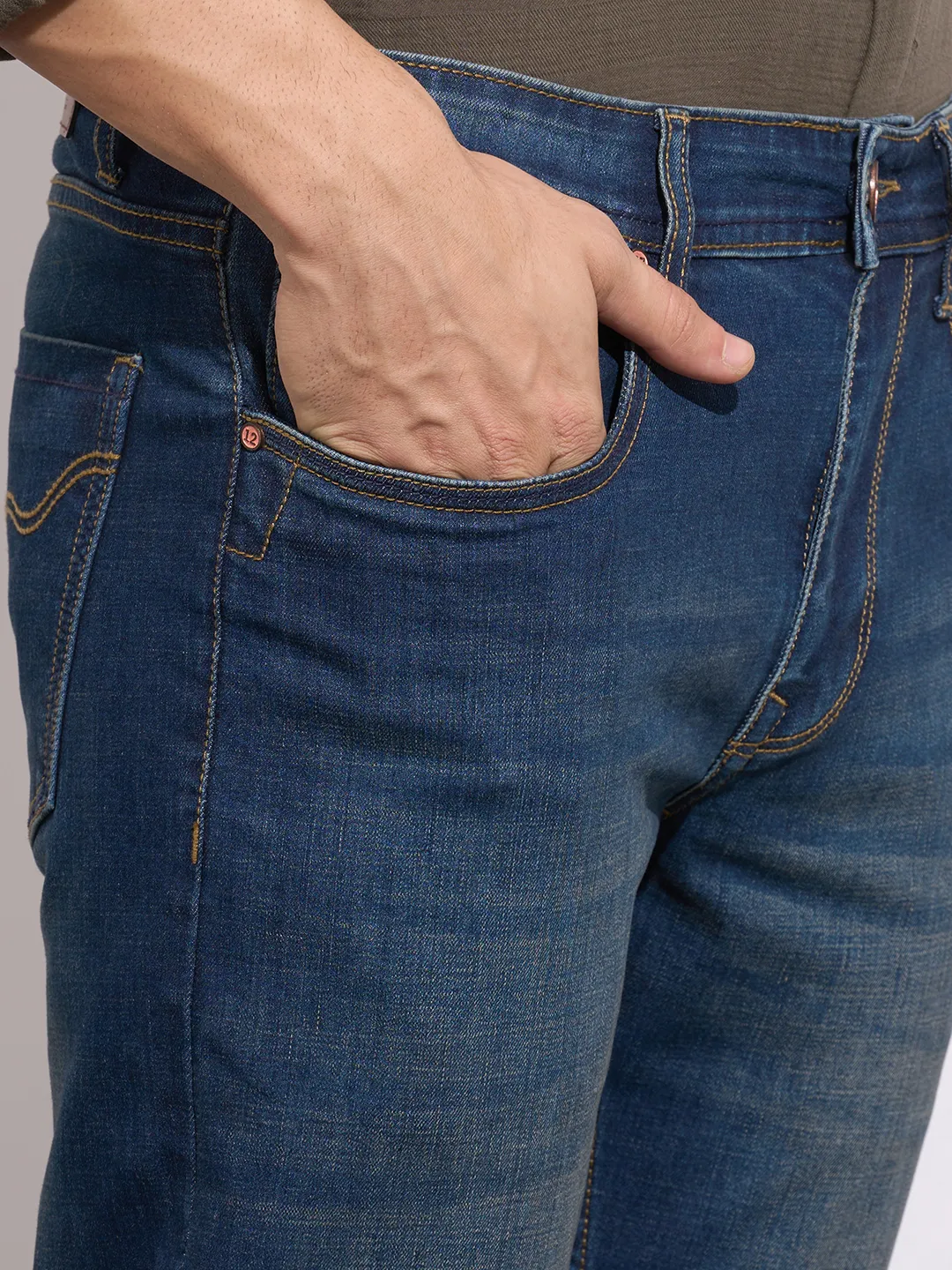 Dark Blue Straight Fit Denims For Men By Being Human Clothing - Image 5
