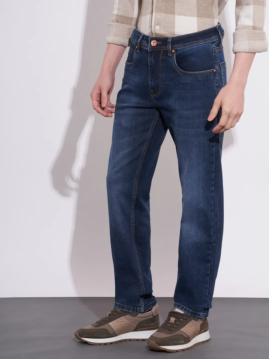 Dark Blue Straight Fit Denims For Men By Being Human Clothing - Image 2