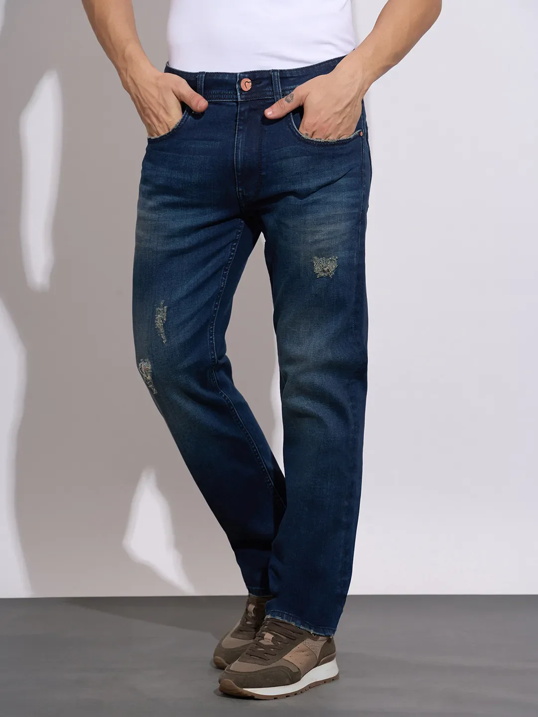 Blue Straight Fit Cotton Blend Men's Denims by Being Human Clothing - Image 2