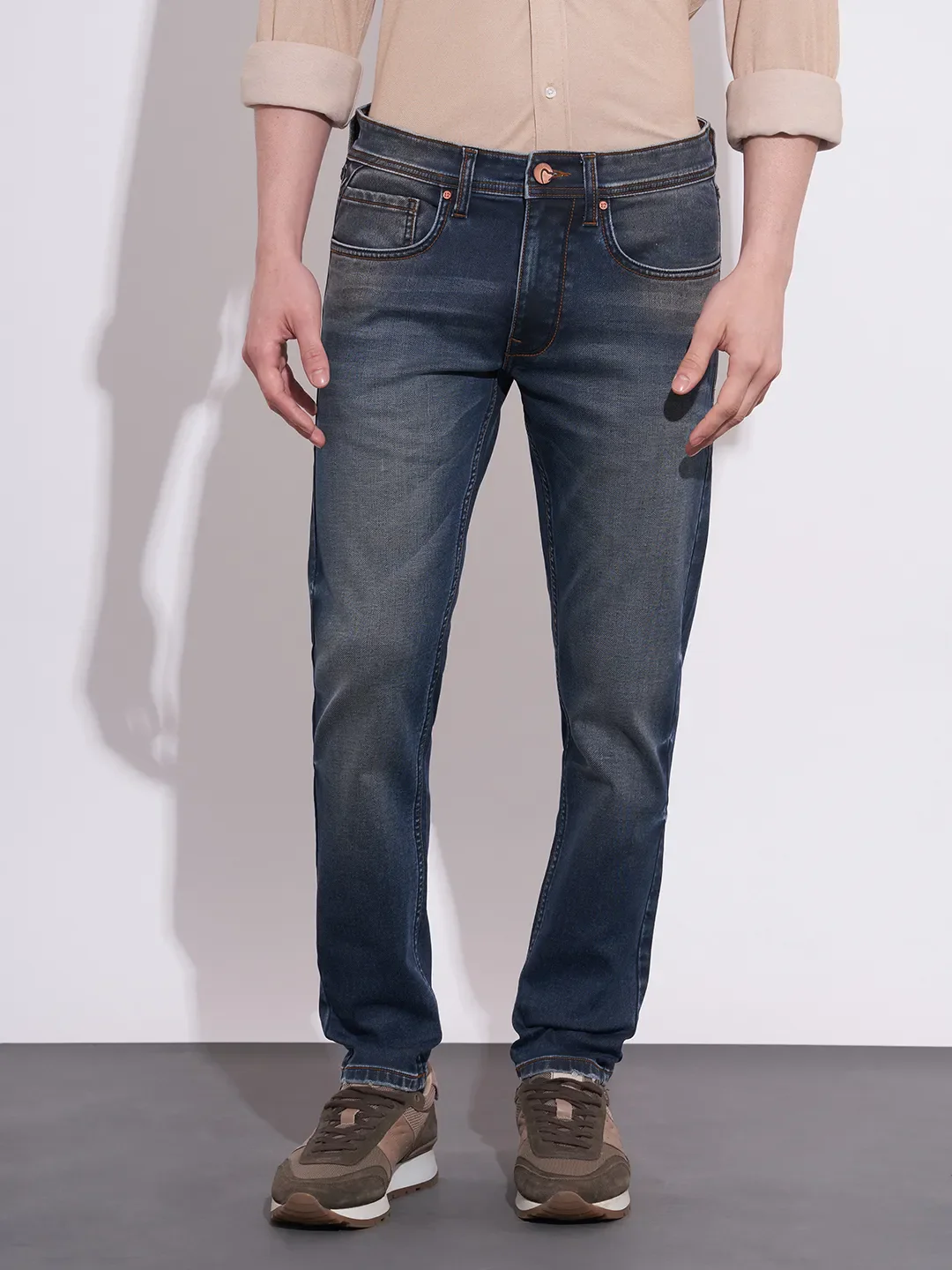 Dark Blue Straight Fit Denims For Men By Being Human Clothing