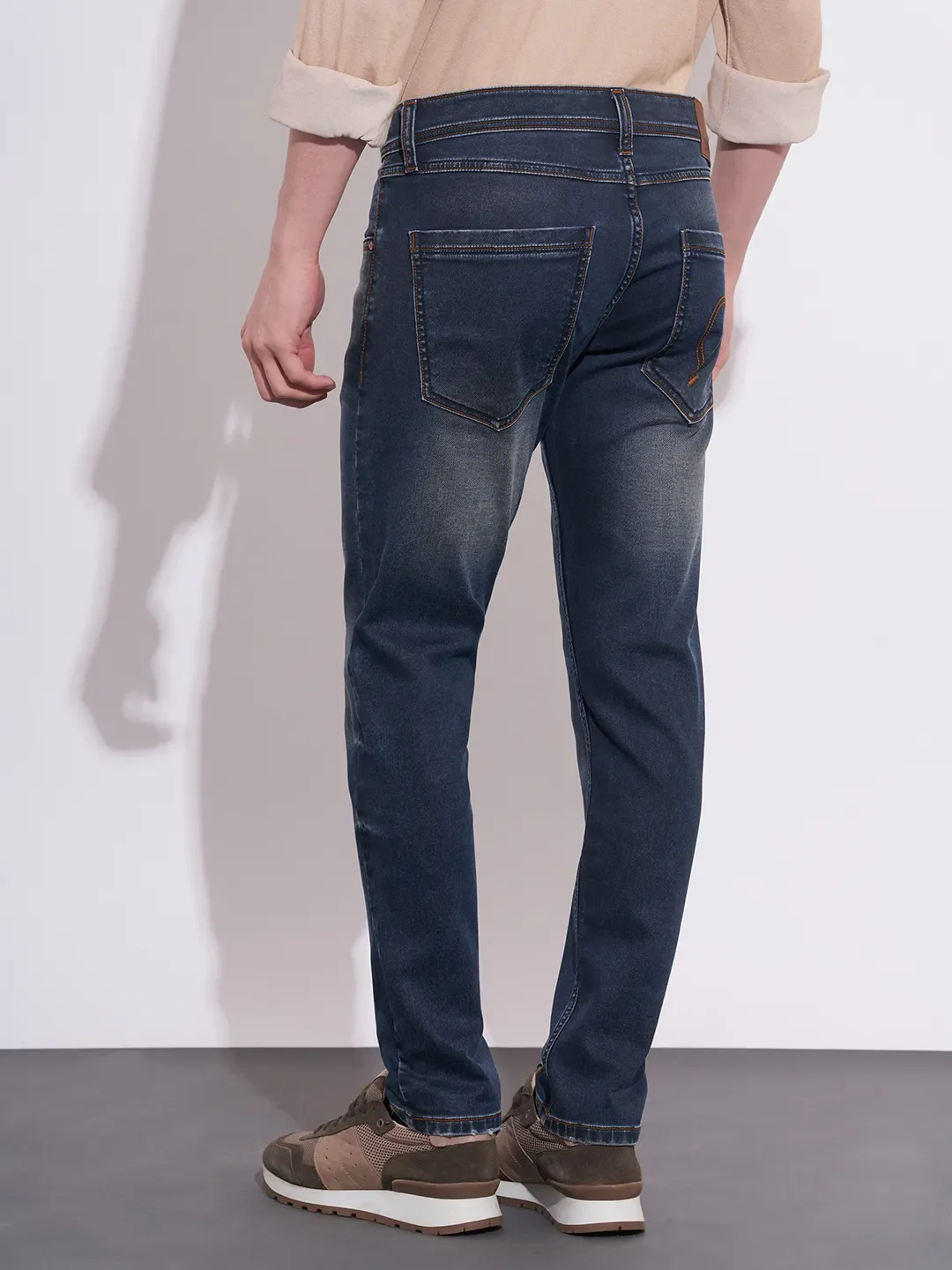 Dark Blue Straight Fit Denims For Men By Being Human Clothing - Image 3
