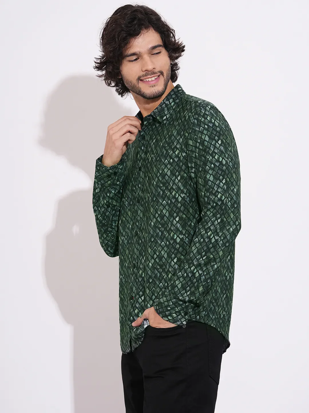 Black Moderno Fit Regular Collar Long Sleeves Viscose Blend Men's Shirt by Being Human Clothing - Image 2