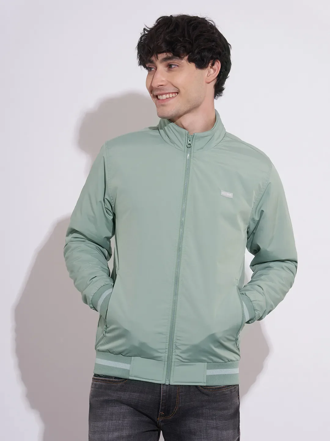 Green Regular Fit Long Sleeves Polyester Men's Jacket by Being Human Clothing