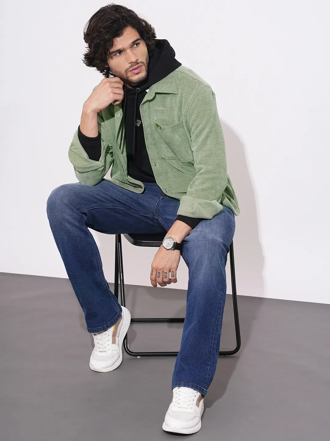 Grey Moderno Fit Regular Collar Long Sleeves Men's Shacket by Being Human Clothing - Image 4