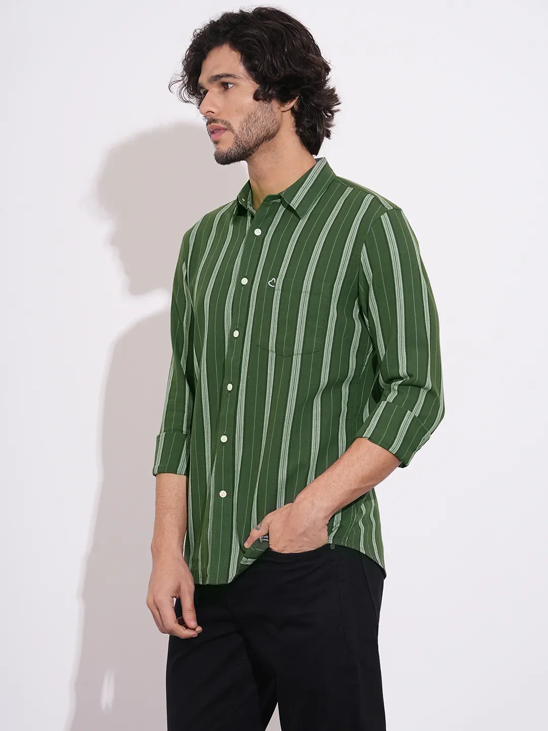 Green Regular Fit Regular Collar Men's Shirt by Being Human Clothing - Image 2