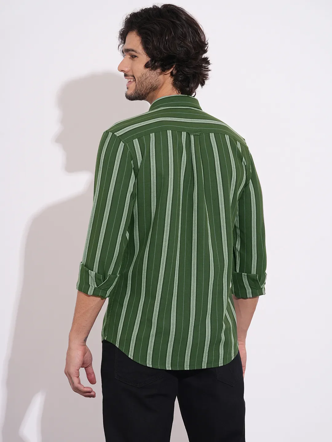 Green Regular Fit Regular Collar Men's Shirt by Being Human Clothing - Image 3