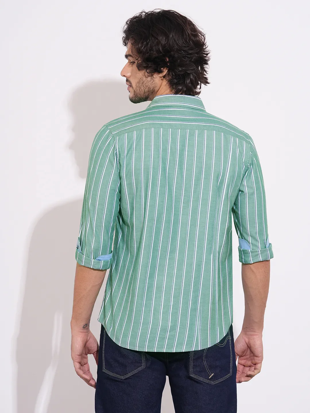 Green Regular Fit Regular Collar Men's Shirt by Being Human Clothing - Image 3