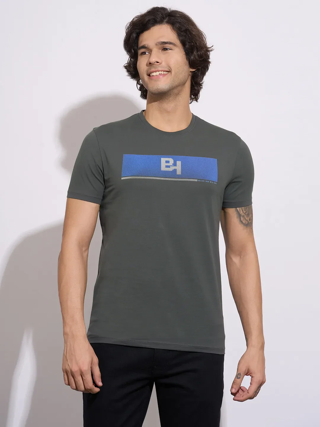 Grey Moderno Fit Round Neck Men's T-Shirt by Being Human Clothing