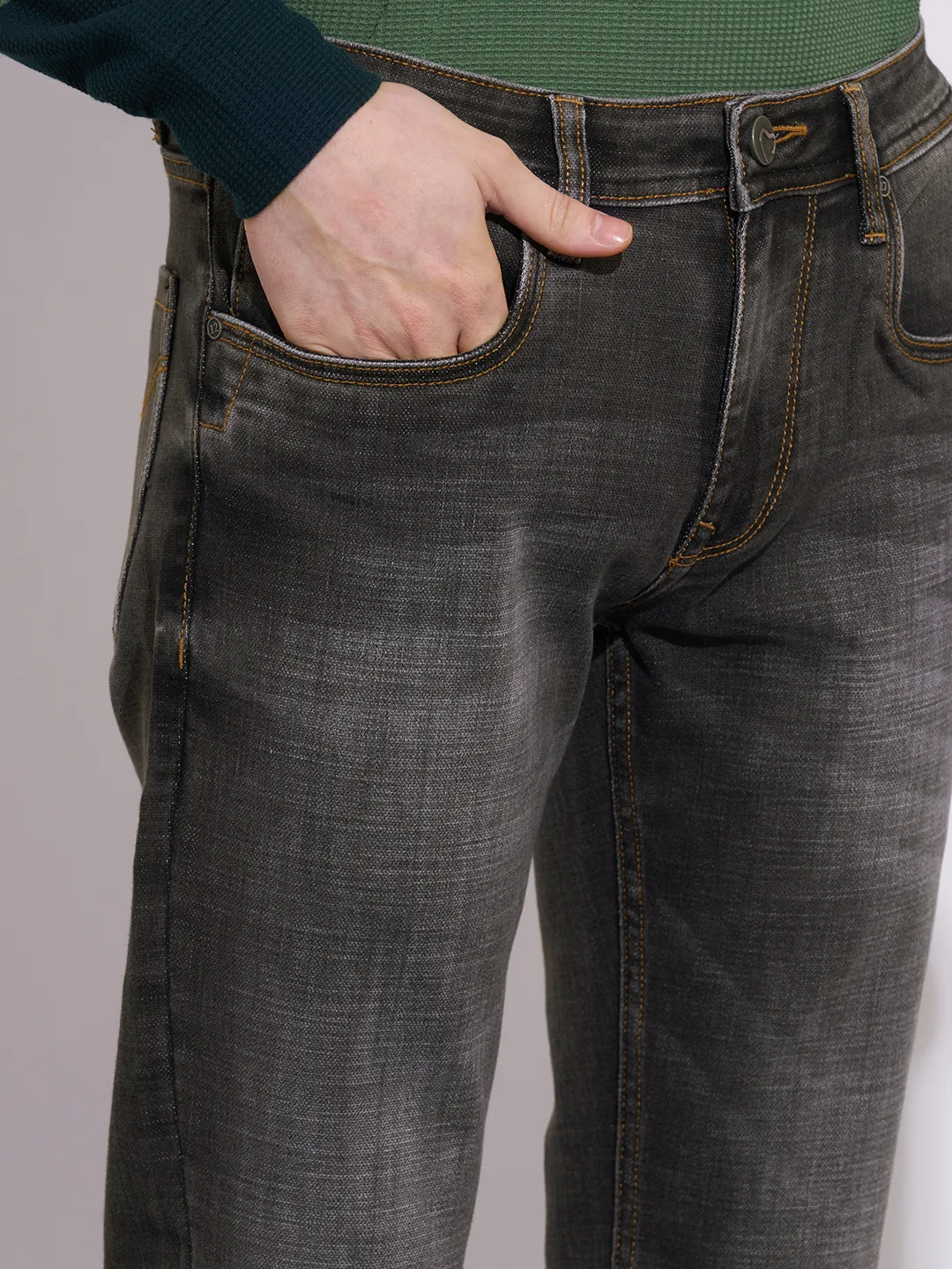 Grey Skinny Fit Cotton Blend Men's Denims by Being Human Clothing - Image 5