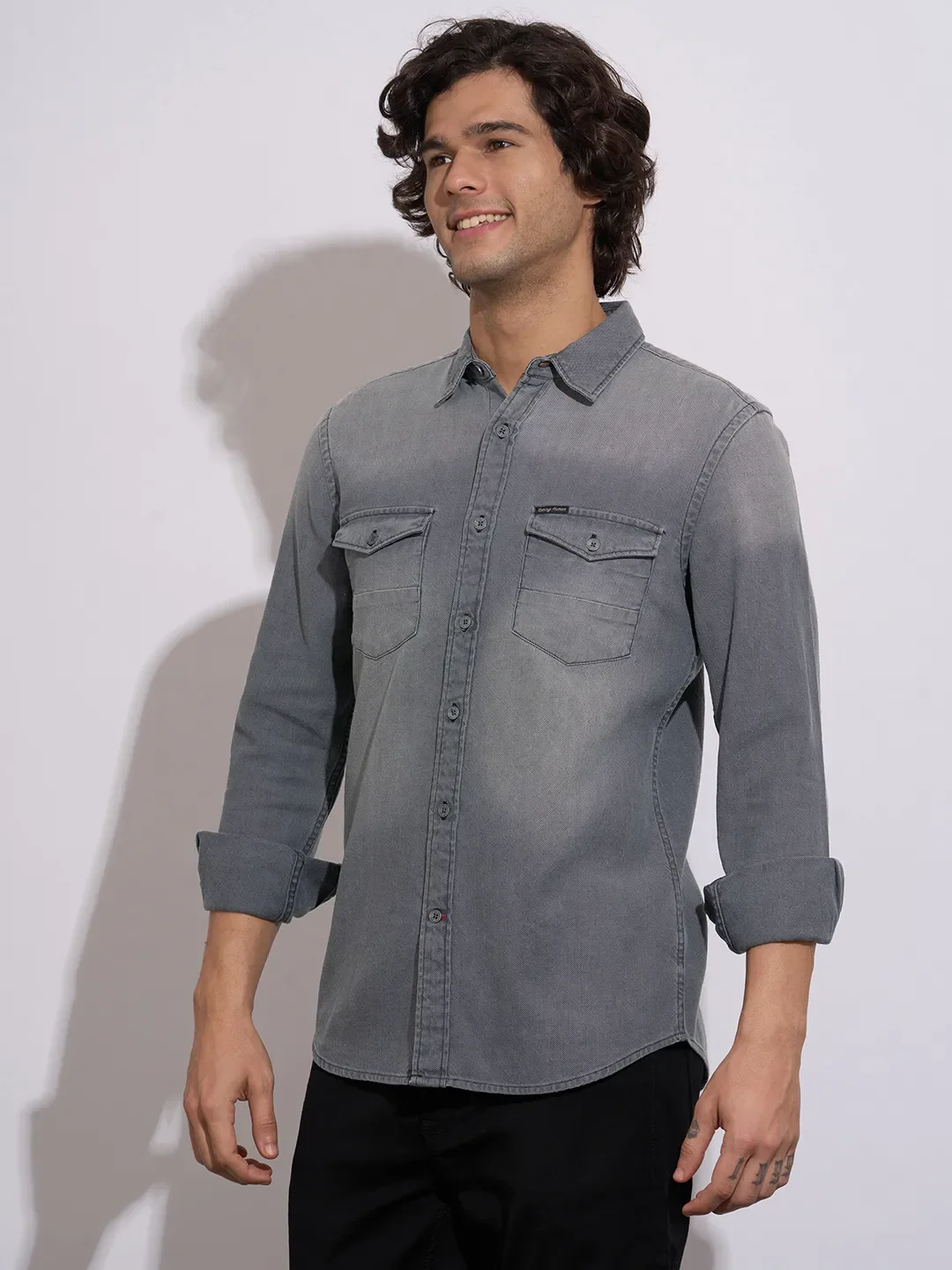 Grey Moderno Fit Regular Collar Long Sleeves Cotton Men's Shirt by Being Human Clothing - Image 2