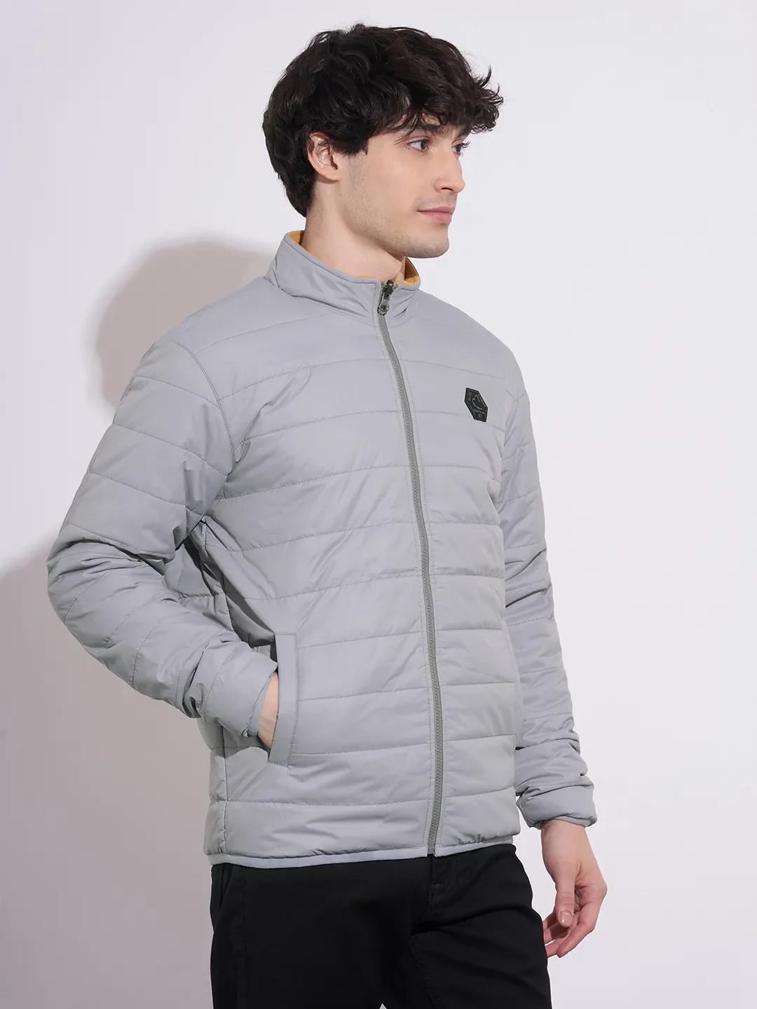 Grey Regular Fit Long Sleeves Polyester Men's Jacket by Being Human Clothing - Image 2
