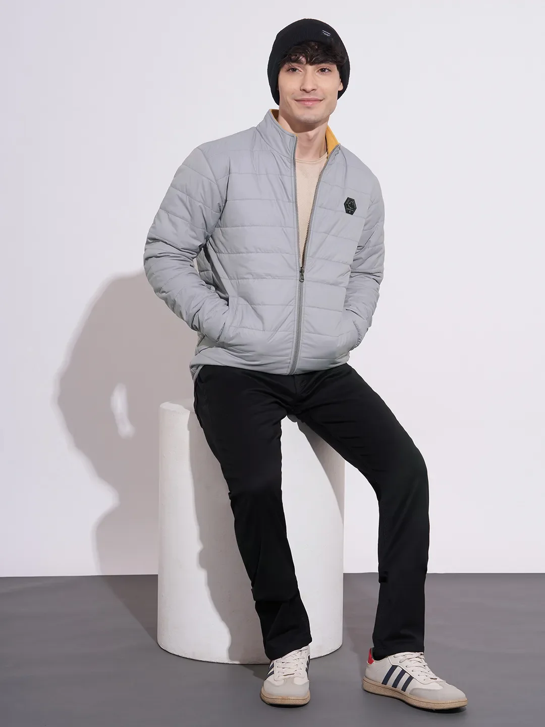 Grey Regular Fit Long Sleeves Polyester Men's Jacket by Being Human Clothing - Image 4
