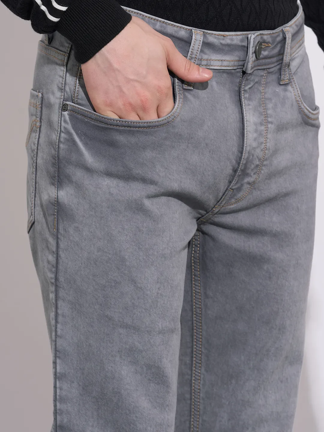 Grey Straight Fit Cotton Blend Men's Denims by Being Human Clothing - Image 5