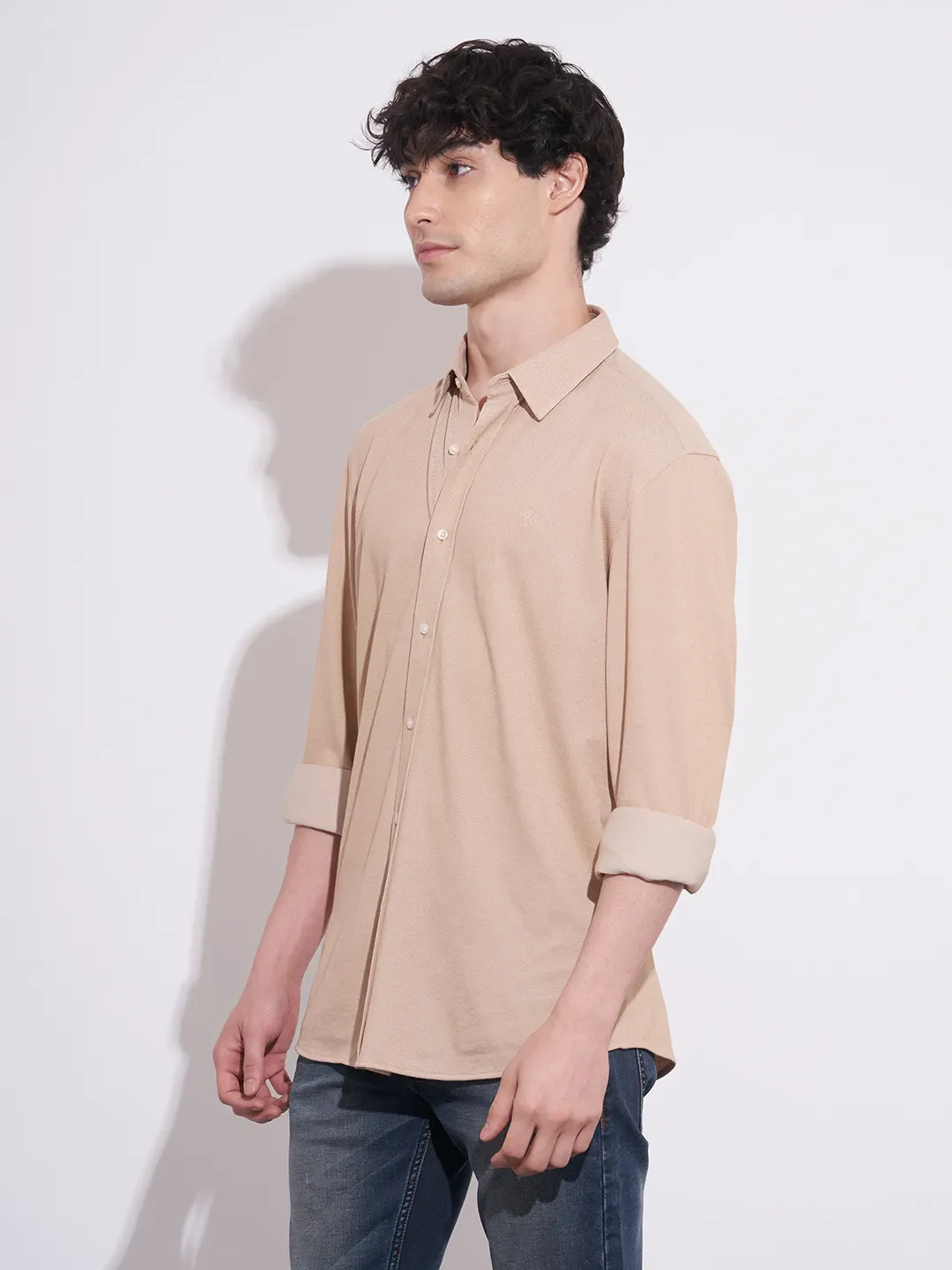 Khaki Regular Fit Regular Collar Men's Shirt by Being Human Clothing - Image 2