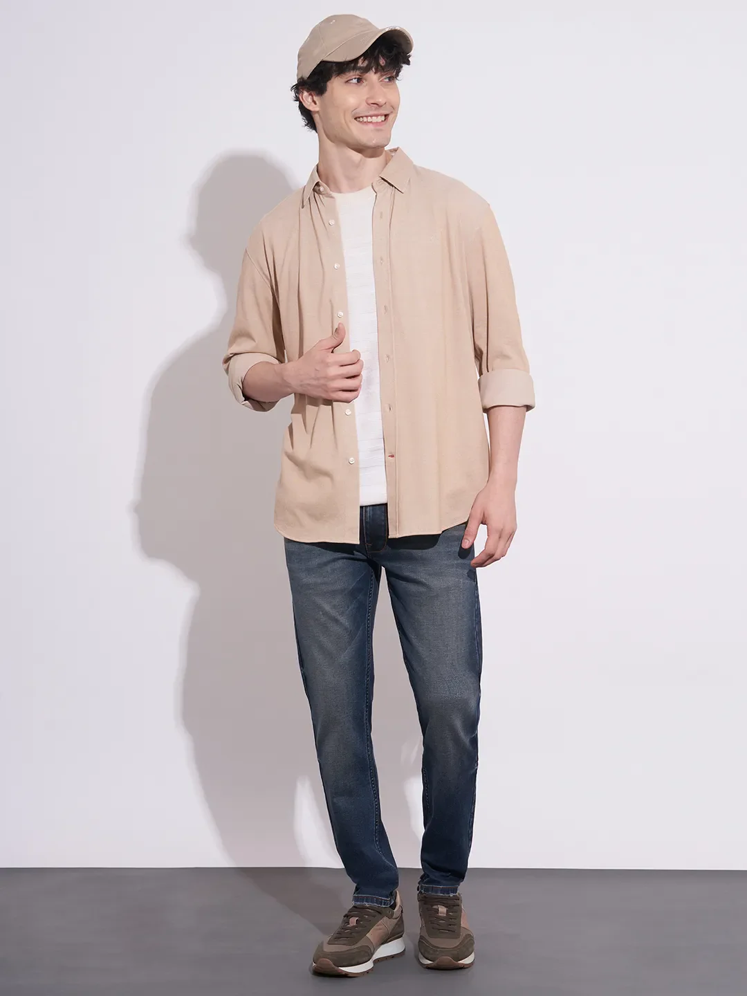 Khaki Regular Fit Regular Collar Men's Shirt by Being Human Clothing - Image 4