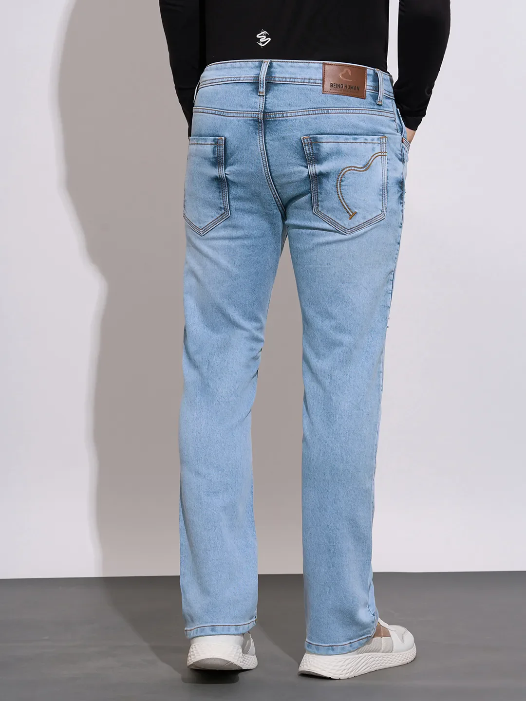 Light Blue Boot Cut Fit Denims For Men By Being Human Clothing - Image 3