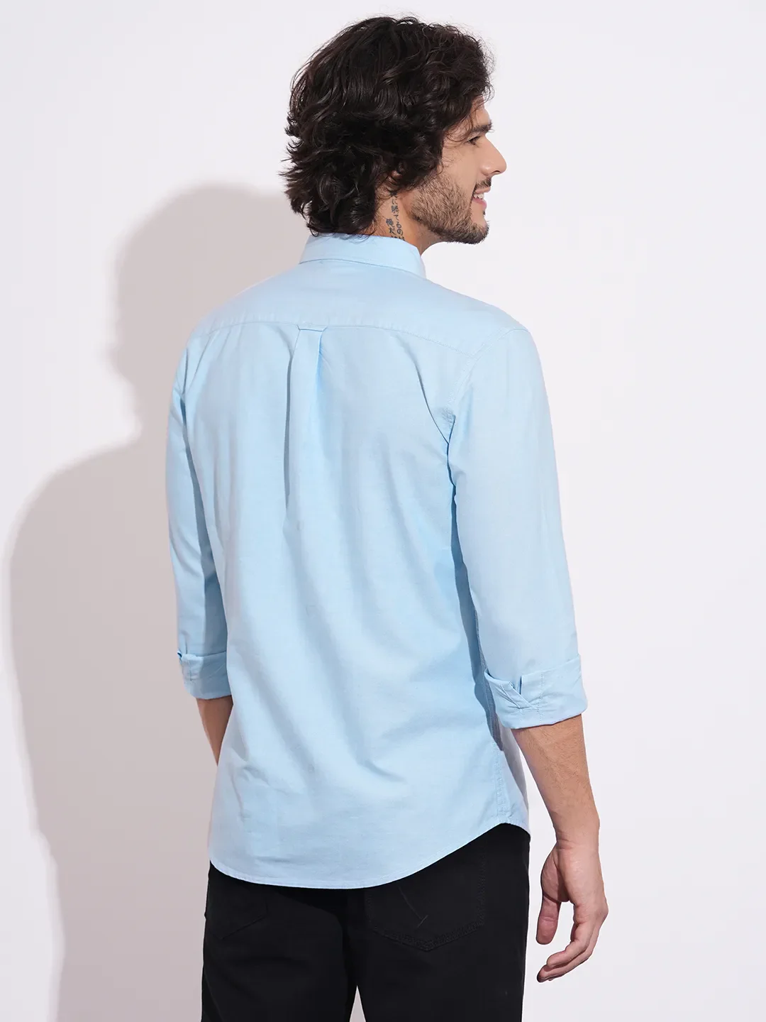 Light Blue Moderno Fit Regular Collar Men's Shirt by Being Human Clothing - Image 3