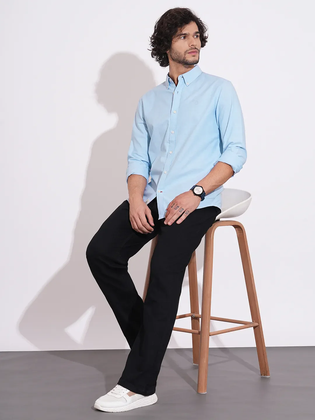 Light Blue Moderno Fit Regular Collar Men's Shirt by Being Human Clothing - Image 4