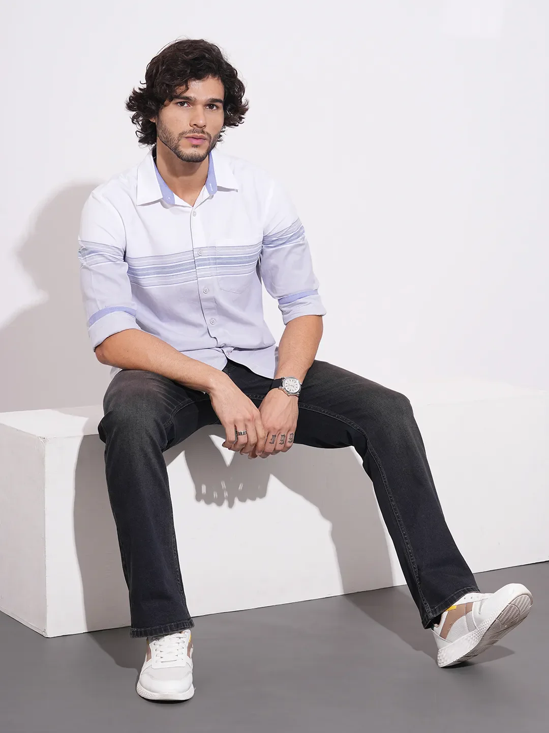 Grey Regular Fit Regular Collar Men's Shirt by Being Human Clothing - Image 4
