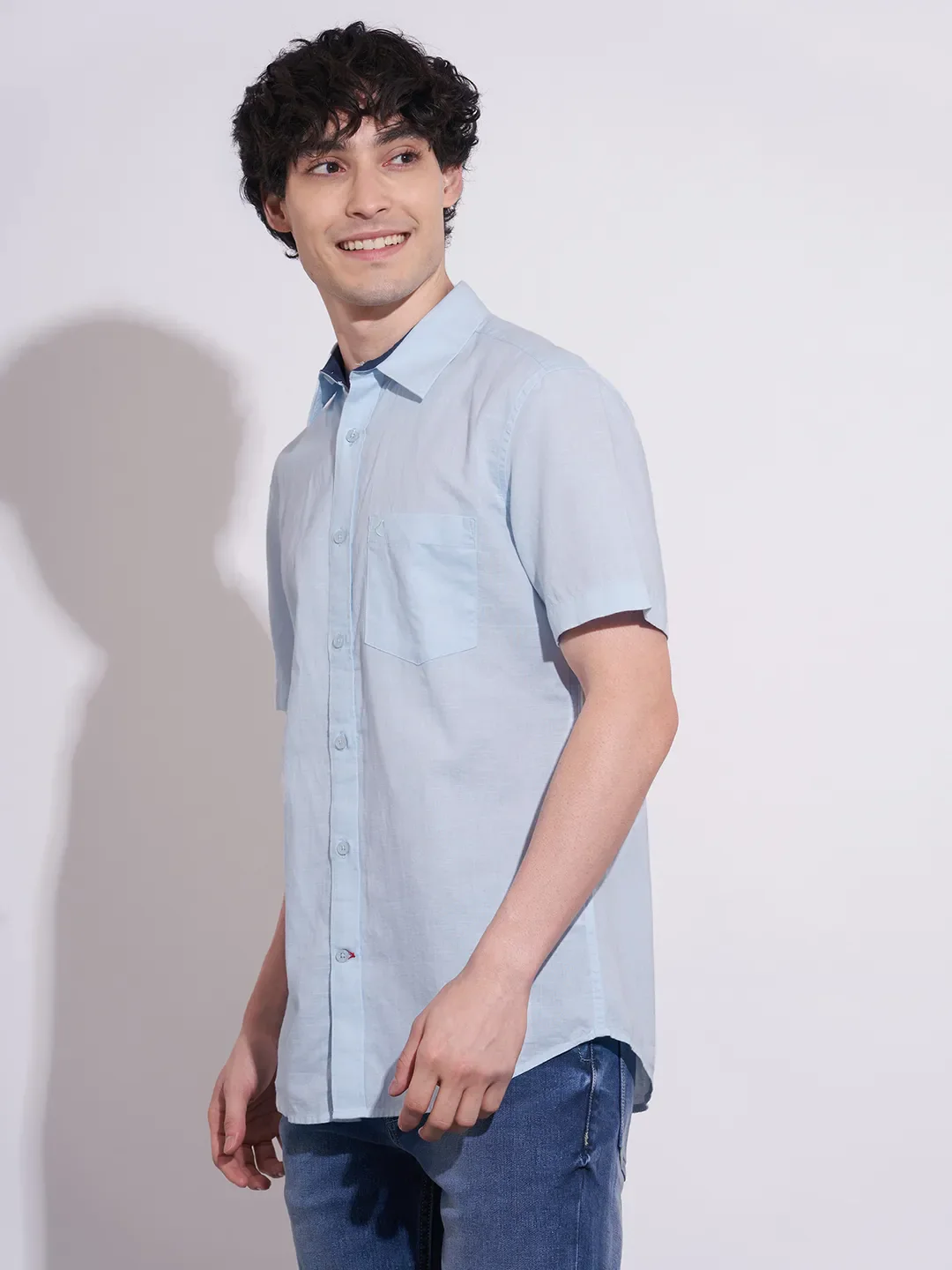 Blue Moderno Fit Regular Collar Short Sleeves Cotton Blend Men's Shirt by Being Human Clothing - Image 2
