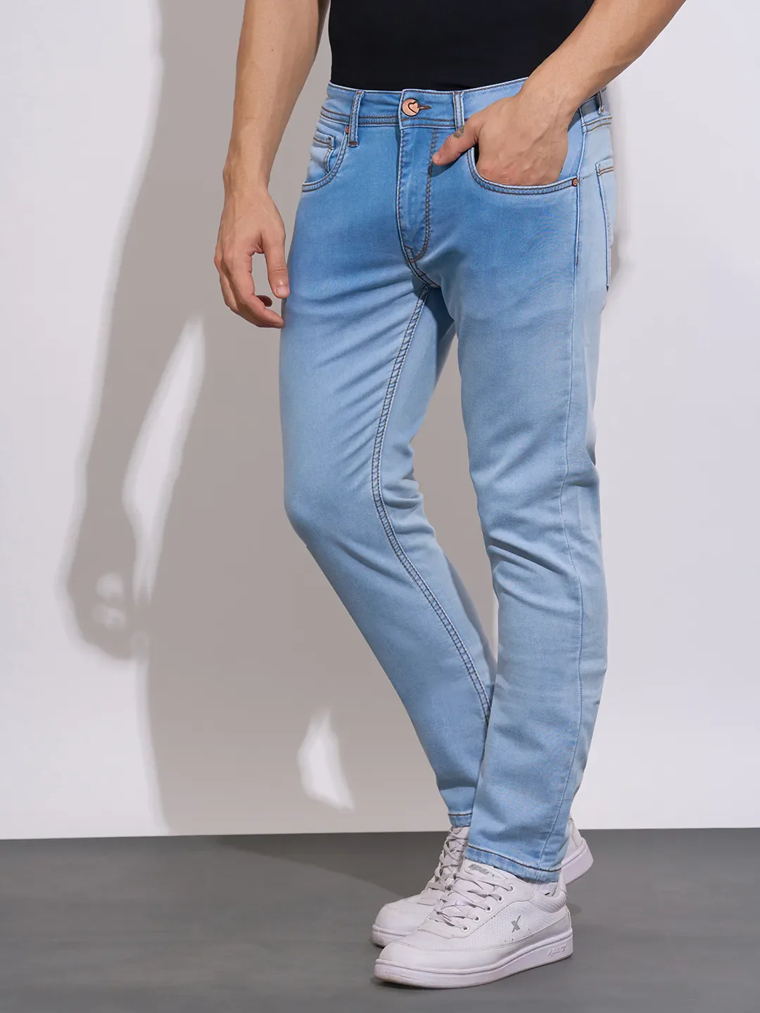 Light Blue Slim Fit Denims For Men By Being Human Clothing - Image 2