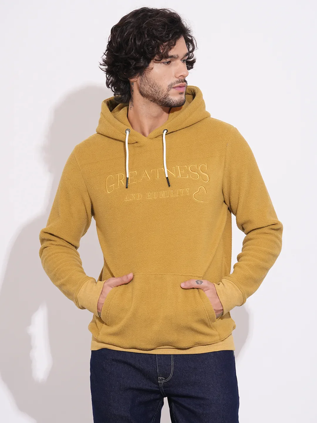 Yellow Regular Fit  Long Sleeves Men's Hoodie by Being Human Clothing