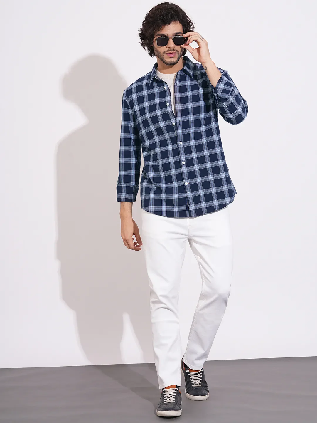 Navy Regular Fit Regular Collar Men's Shirt by Being Human Clothing