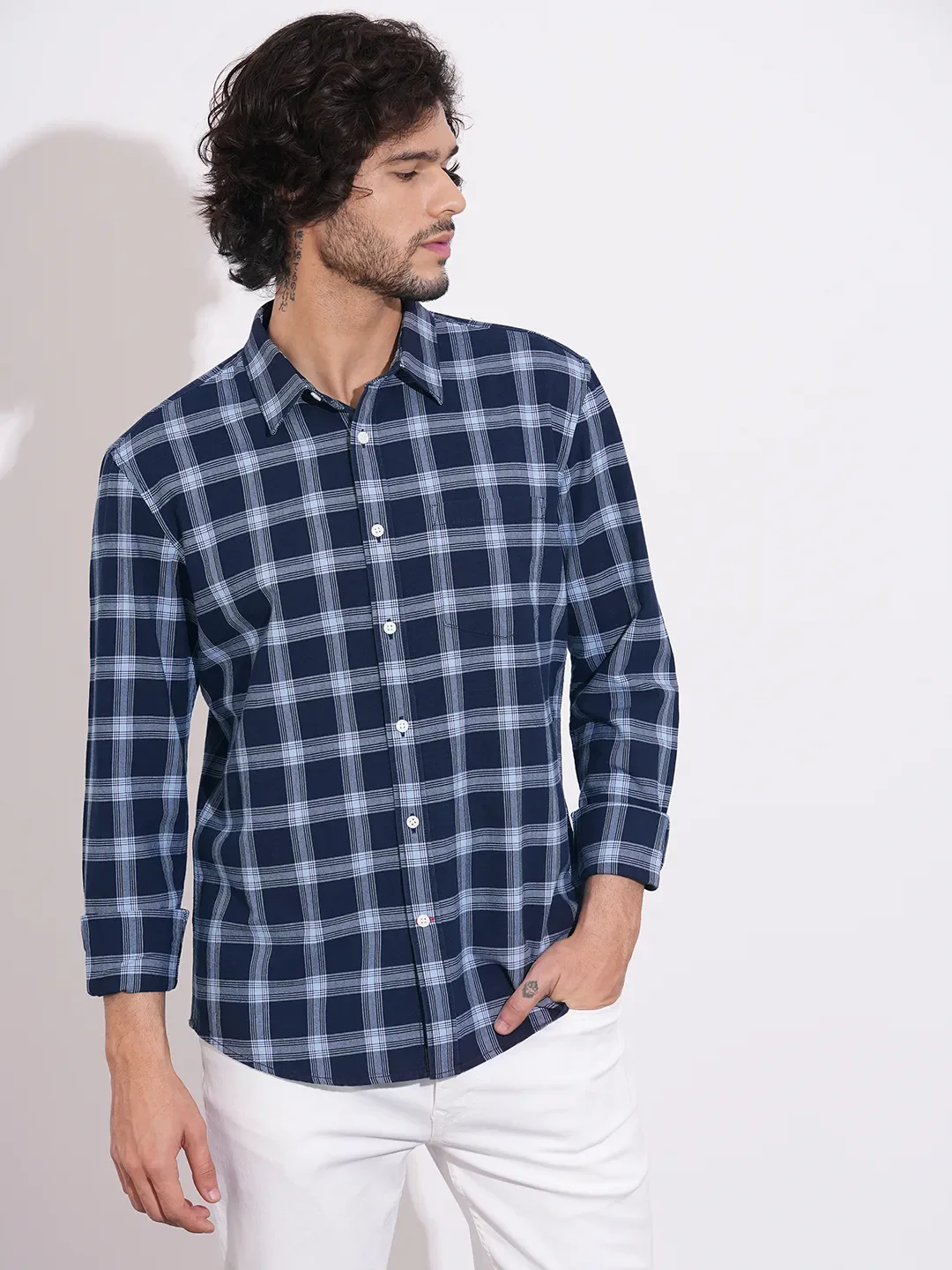 Navy Regular Fit Regular Collar Men's Shirt by Being Human Clothing - Image 2